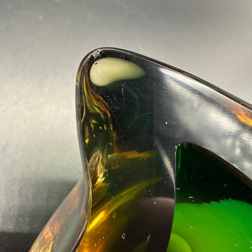 Murano Sommerso Green Amber Art Glass Bowl Vintage Italian Dish Mid Century - Picture 8 of 12